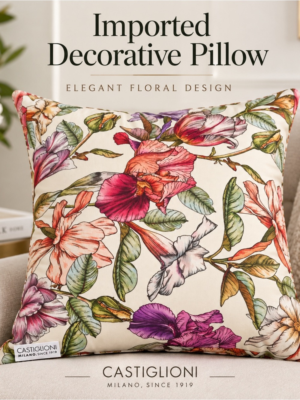 Castiglioni Milano Made in Italy Floral Decorative Pillow
